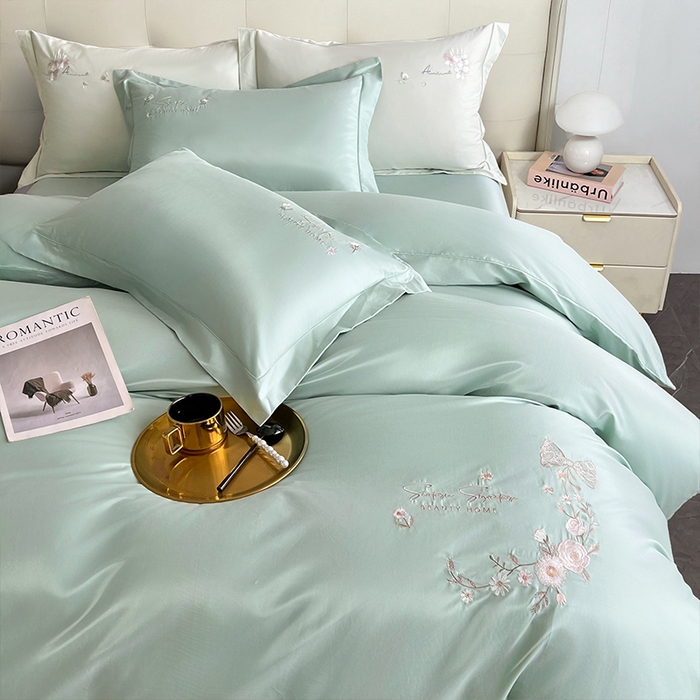 91家纺网 家纺一手货源 找家纺 帛美家纺 2026新款全棉纯棉轻奢绣花四件套 莱雅-浅石兰