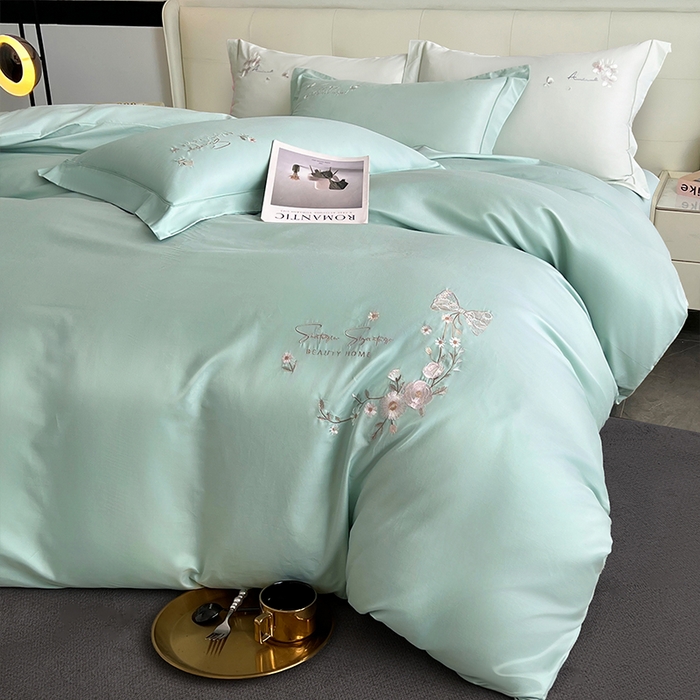 91家纺网 家纺一手货源 找家纺 帛美家纺 2026新款全棉纯棉轻奢绣花四件套 莱雅-浅石兰