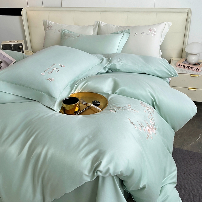 91家纺网 家纺一手货源 找家纺 帛美家纺 2026新款全棉纯棉轻奢绣花四件套 莱雅-浅石兰