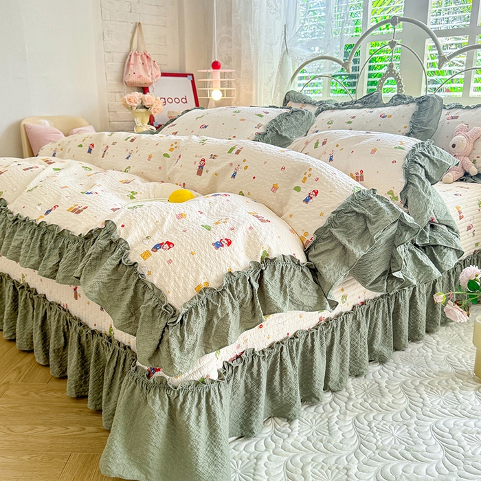 91家纺网 家纺一手货源 找家纺 （总）韩约家纺 2026新款法式大花边泡芙棉床盖款被套四件套