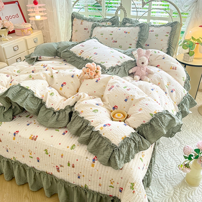 91家纺网 家纺一手货源 找家纺 （总）韩约家纺 2026新款法式大花边泡芙棉床盖款被套四件套