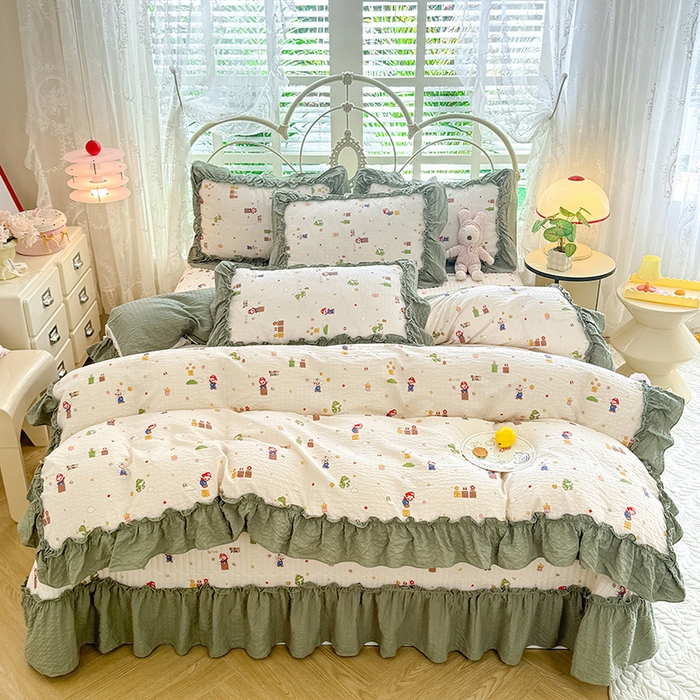 91家纺网 家纺一手货源 找家纺 （总）韩约家纺 2026新款法式大花边泡芙棉床盖款被套四件套