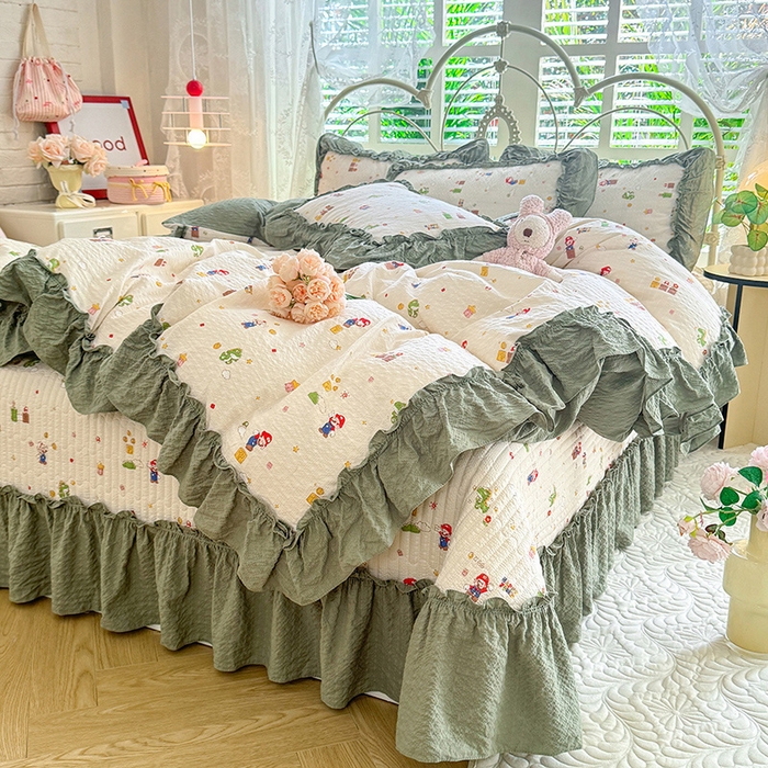 91家纺网 家纺一手货源 找家纺 （总）韩约家纺 2026新款法式大花边泡芙棉床盖款被套四件套