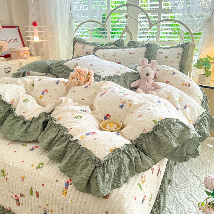 91家纺网 家纺一手货源 找家纺 （总）韩约家纺 2026新款法式大花边泡芙棉床盖款被套四件套