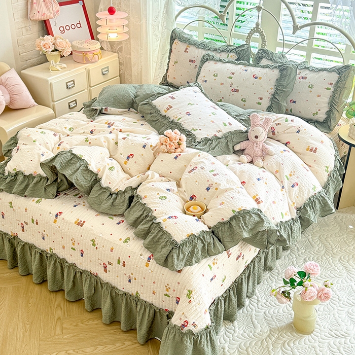 91家纺网 家纺一手货源 找家纺 （总）韩约家纺 2026新款法式大花边泡芙棉床盖款被套四件套