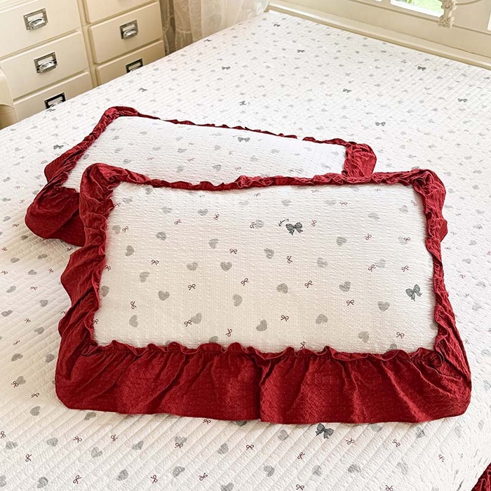 91家纺网 家纺一手货源 找家纺 韩约家纺 2026新款法式大花边泡芙棉床盖款被套四件套 爱心蝴蝶结