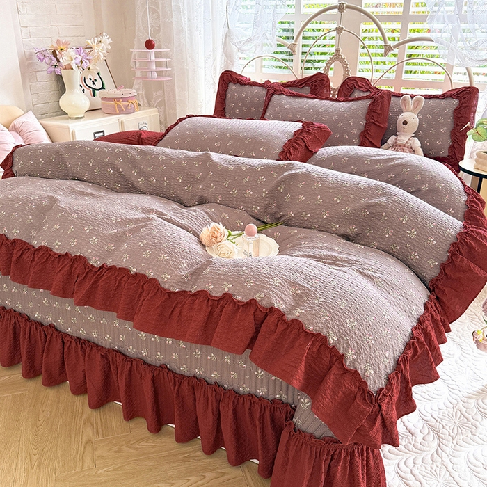 91家纺网 家纺一手货源 找家纺 韩约家纺 2026新款法式大花边泡芙棉床盖款被套四件套 花见喜