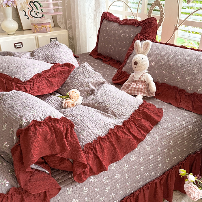 91家纺网 家纺一手货源 找家纺 韩约家纺 2026新款法式大花边泡芙棉床盖款被套四件套 花见喜