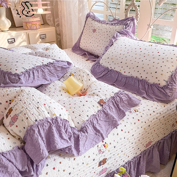 91家纺网 家纺一手货源 找家纺 韩约家纺 2026新款法式大花边泡芙棉床盖款被套四件套 布蕾可可