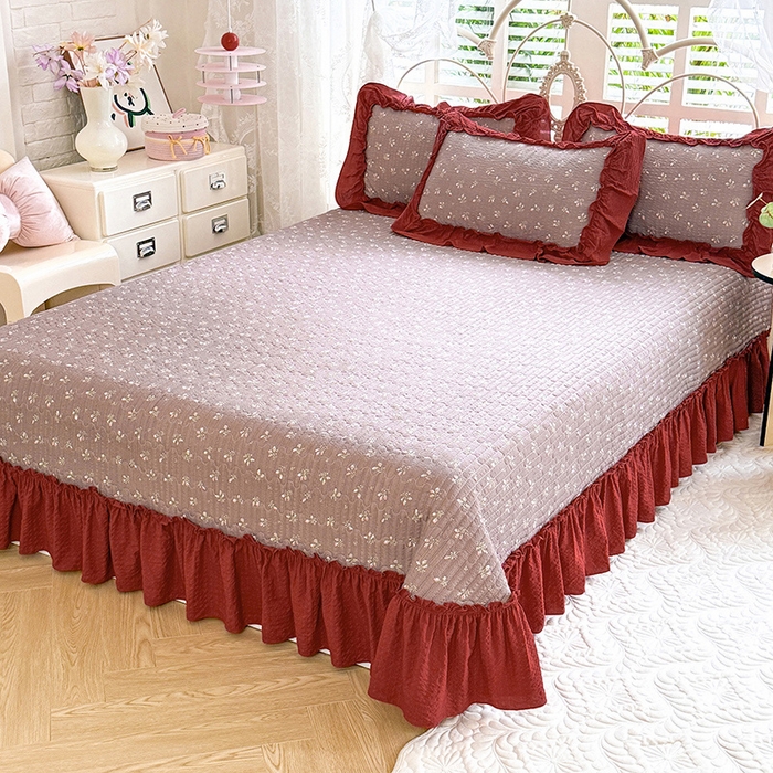 91家纺网 家纺一手货源 找家纺 韩约家纺 2026新款法式大花边泡芙棉床盖款被套四件套 花见喜