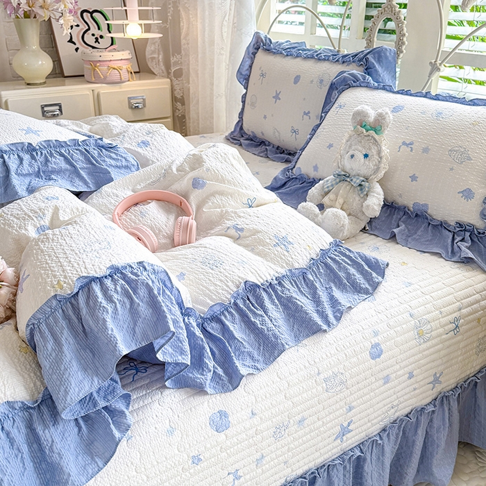 91家纺网 家纺一手货源 找家纺 韩约家纺 2026新款法式大花边泡芙棉床盖款被套四件套 睛喜