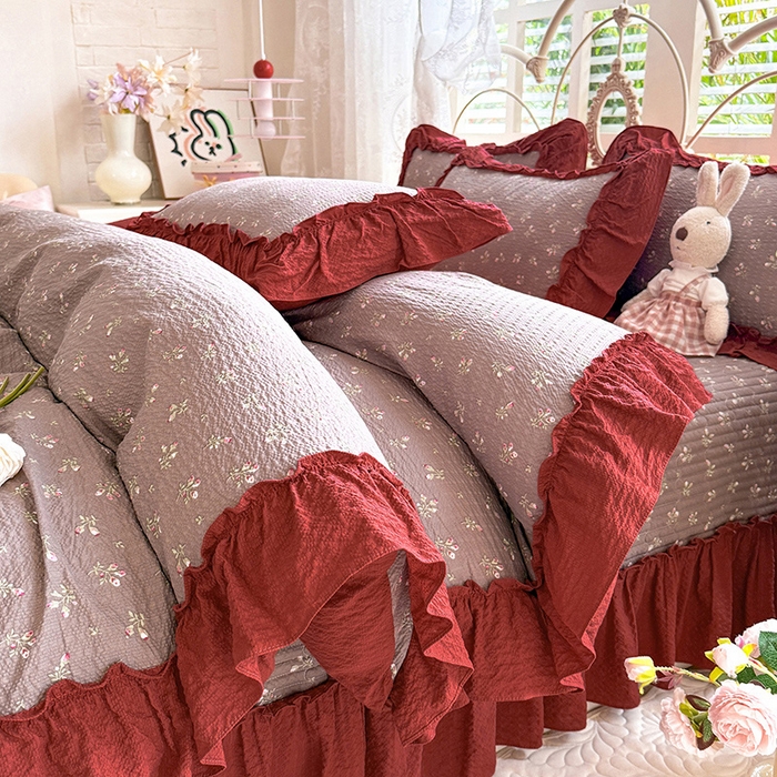 韩约家纺 2026新款法式大花边泡芙棉床盖款被套四件套 花见喜