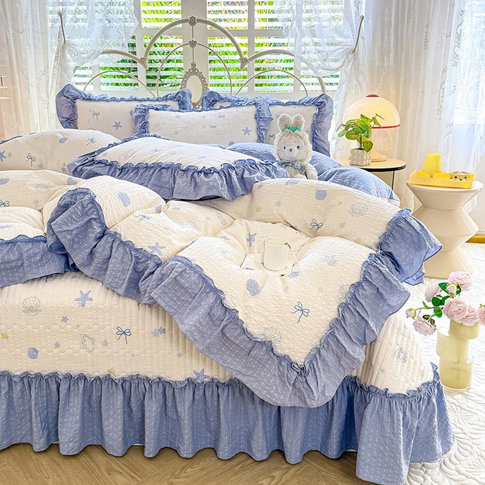 91家纺网 家纺一手货源 找家纺 韩约家纺 2026新款法式大花边泡芙棉床盖款被套四件套 睛喜