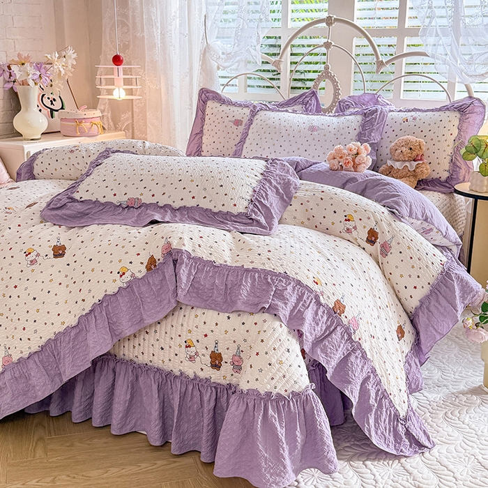 91家纺网 家纺一手货源 找家纺 韩约家纺 2026新款法式大花边泡芙棉床盖款被套四件套 布蕾可可