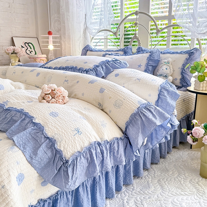 91家纺网 家纺一手货源 找家纺 韩约家纺 2026新款法式大花边泡芙棉床盖款被套四件套 睛喜