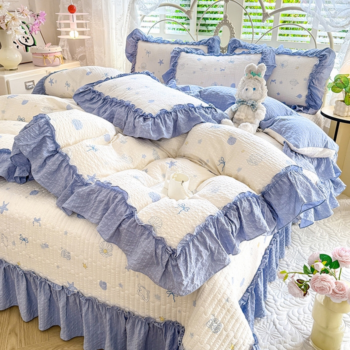 91家纺网 家纺一手货源 找家纺 韩约家纺 2026新款法式大花边泡芙棉床盖款被套四件套 睛喜