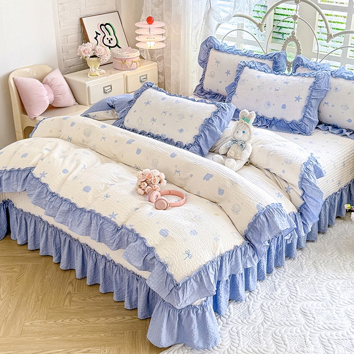 91家纺网 家纺一手货源 找家纺 韩约家纺 2026新款法式大花边泡芙棉床盖款被套四件套 睛喜