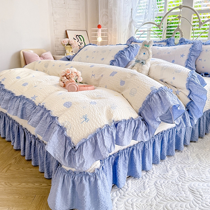 91家纺网 家纺一手货源 找家纺 韩约家纺 2026新款法式大花边泡芙棉床盖款被套四件套 睛喜