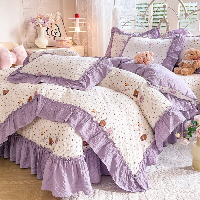 91家纺网 家纺一手货源 找家纺 韩约家纺 2026新款法式大花边泡芙棉床盖款被套四件套 布蕾可可