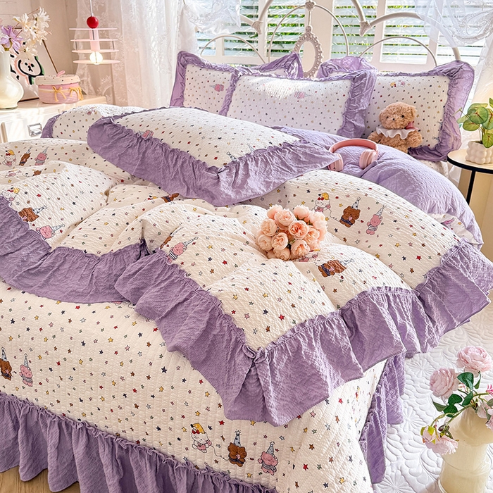 91家纺网 家纺一手货源 找家纺 韩约家纺 2026新款法式大花边泡芙棉床盖款被套四件套 布蕾可可