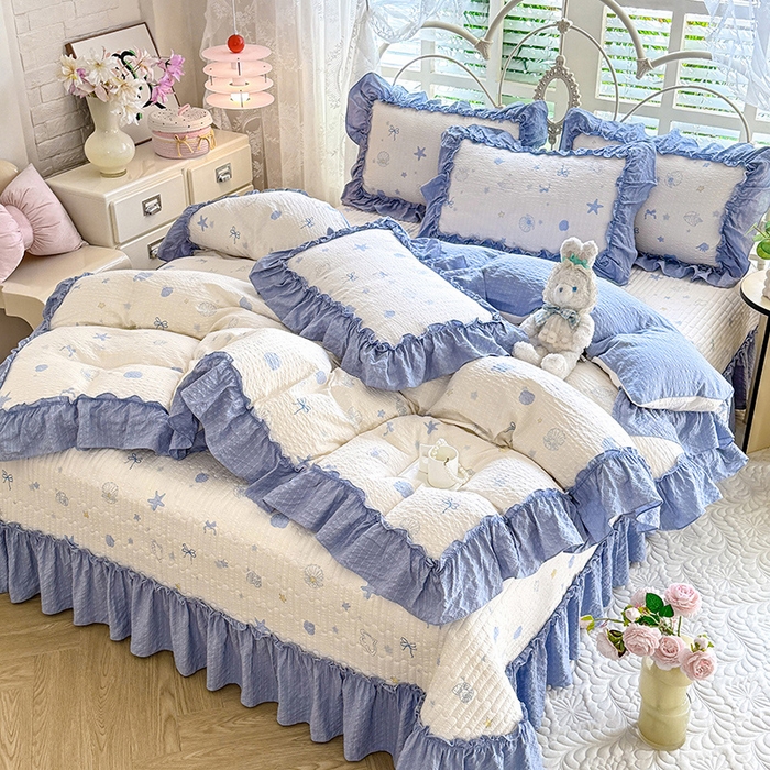 91家纺网 家纺一手货源 找家纺 韩约家纺 2026新款法式大花边泡芙棉床盖款被套四件套 睛喜