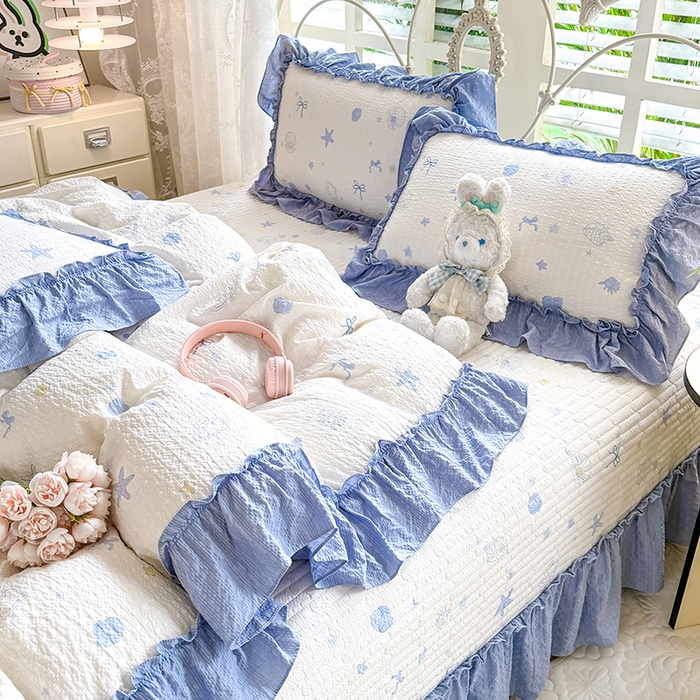 91家纺网 家纺一手货源 找家纺 韩约家纺 2026新款法式大花边泡芙棉床盖款被套四件套 睛喜