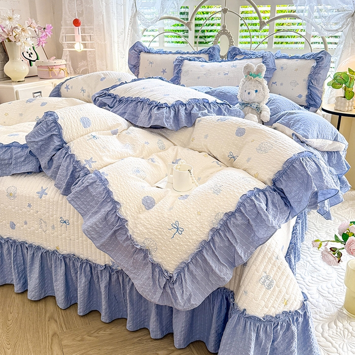 91家纺网 家纺一手货源 找家纺 韩约家纺 2026新款法式大花边泡芙棉床盖款被套四件套 睛喜