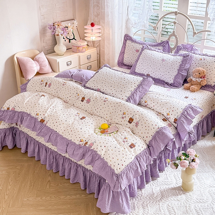 91家纺网 家纺一手货源 找家纺 韩约家纺 2026新款法式大花边泡芙棉床盖款被套四件套 布蕾可可