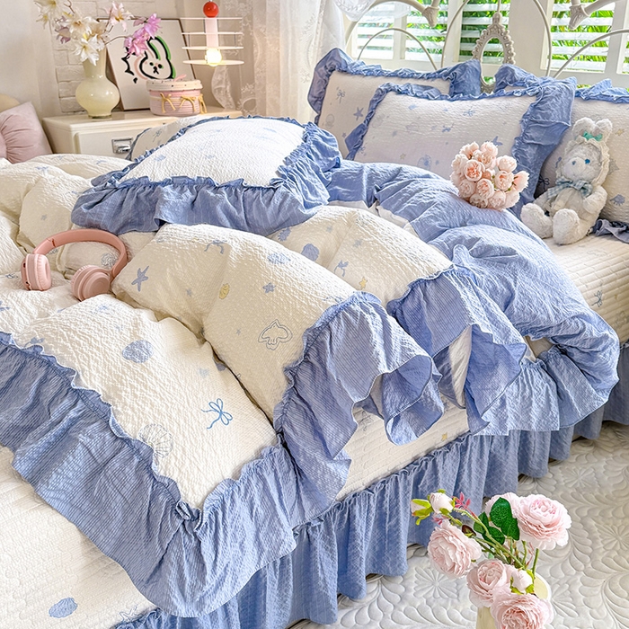 91家纺网 家纺一手货源 找家纺 韩约家纺 2026新款法式大花边泡芙棉床盖款被套四件套 睛喜