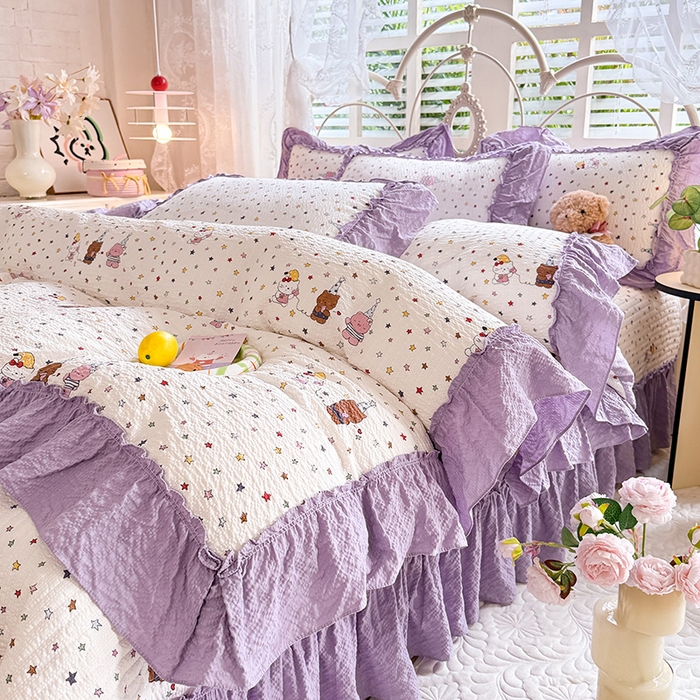 91家纺网 家纺一手货源 找家纺 韩约家纺 2026新款法式大花边泡芙棉床盖款被套四件套 布蕾可可