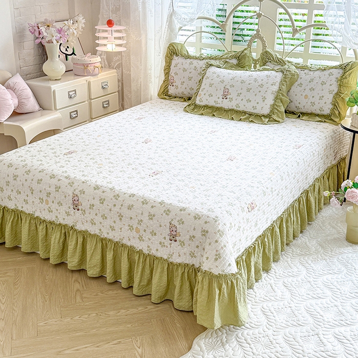 91家纺网 家纺一手货源 找家纺 韩约家纺 2026新款法式大花边泡芙棉床盖款被套四件套 摩卡人生