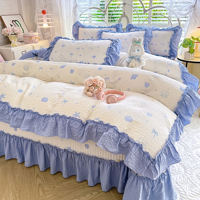 91家纺网 家纺一手货源 找家纺 韩约家纺 2026新款法式大花边泡芙棉床盖款被套四件套 睛喜