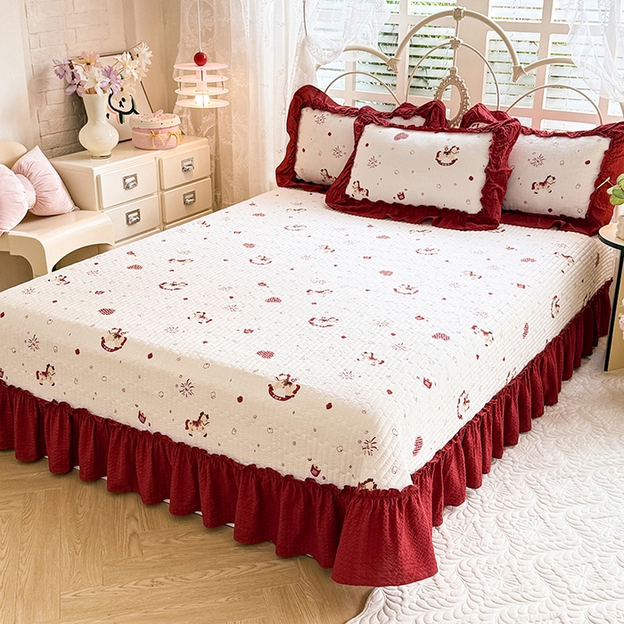 91家纺网 家纺一手货源 找家纺 韩约家纺 2026新款法式大花边泡芙棉床盖款被套四件套 马上鸿运