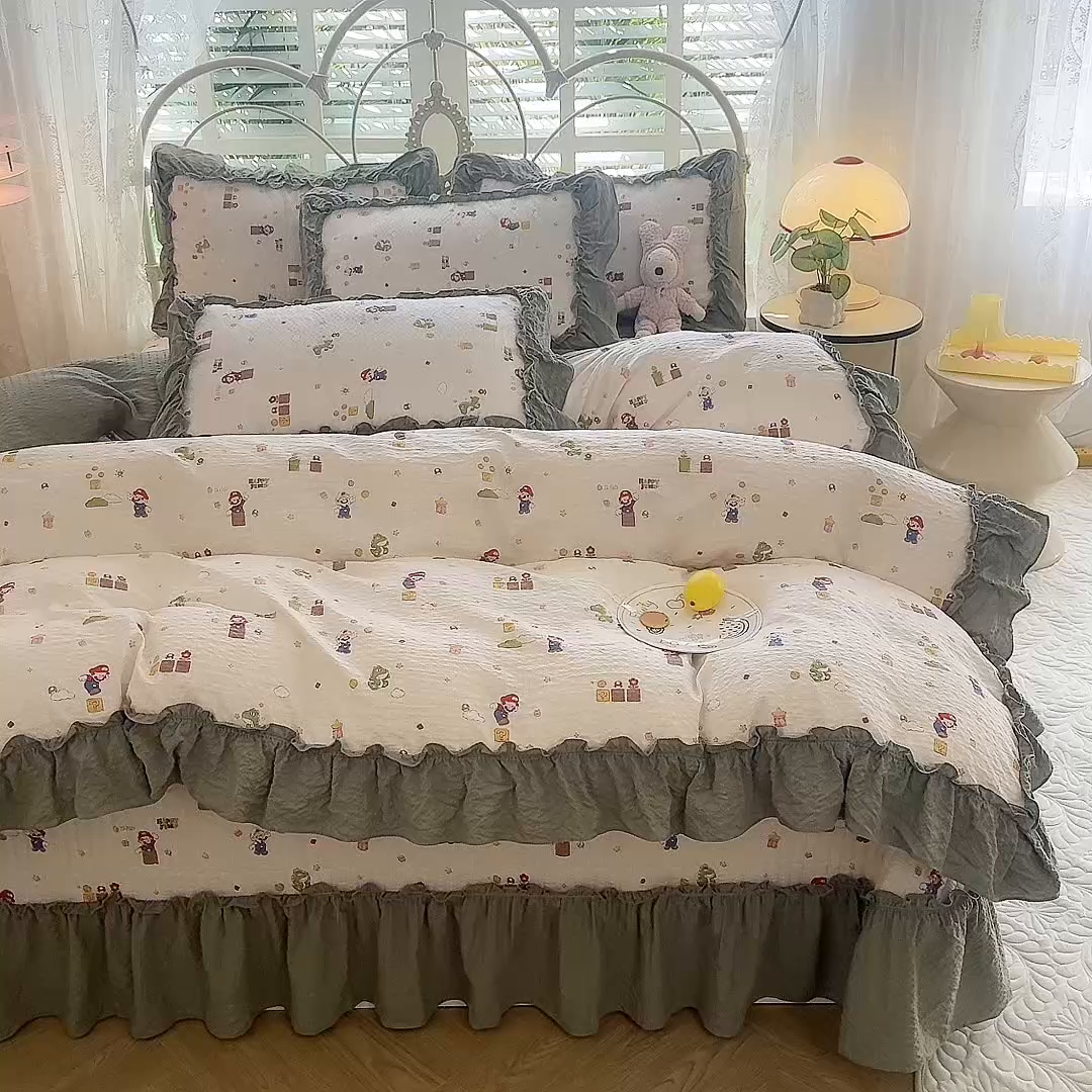 91家纺网 家纺一手货源 找家纺 （总）韩约家纺 2026新款法式大花边泡芙棉床盖款被套四件套