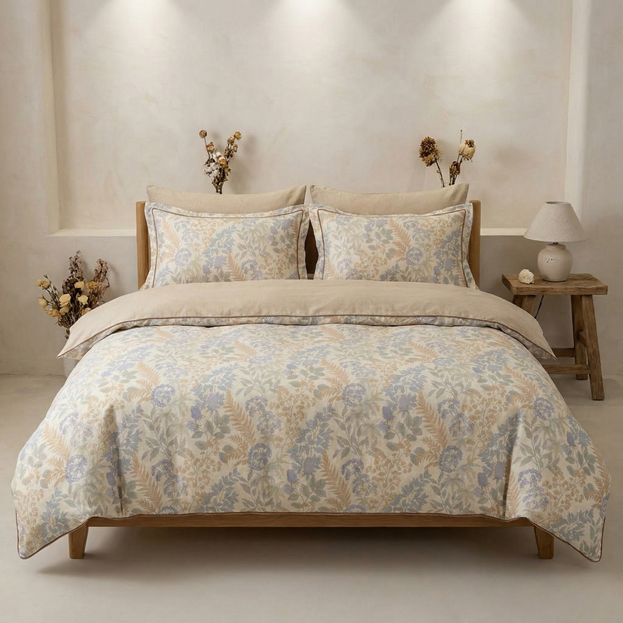 91家纺网 家纺一手货源 找家纺 （总） U品汇  2026新款复古全棉纯棉亚麻棉麻数码印花四件套夏季冰凉爽透气套件（含30%亚麻）