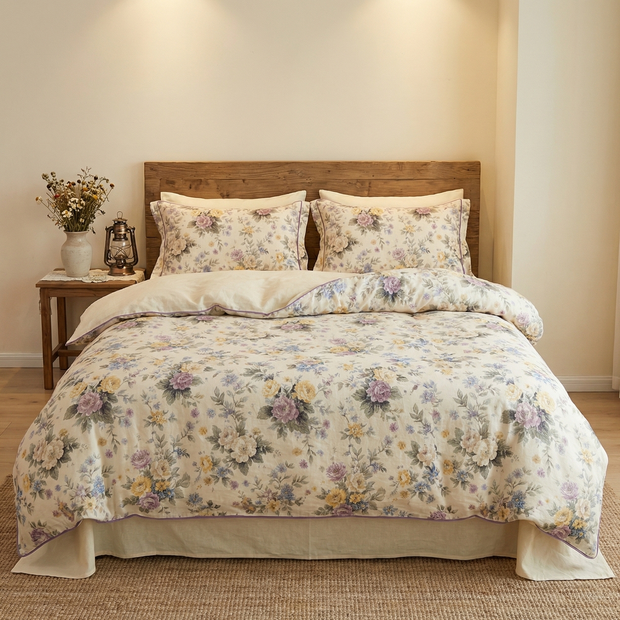 91家纺网 家纺一手货源 找家纺 （总） U品汇  2026新款复古全棉纯棉亚麻棉麻数码印花四件套夏季冰凉爽透气套件（含30%亚麻）