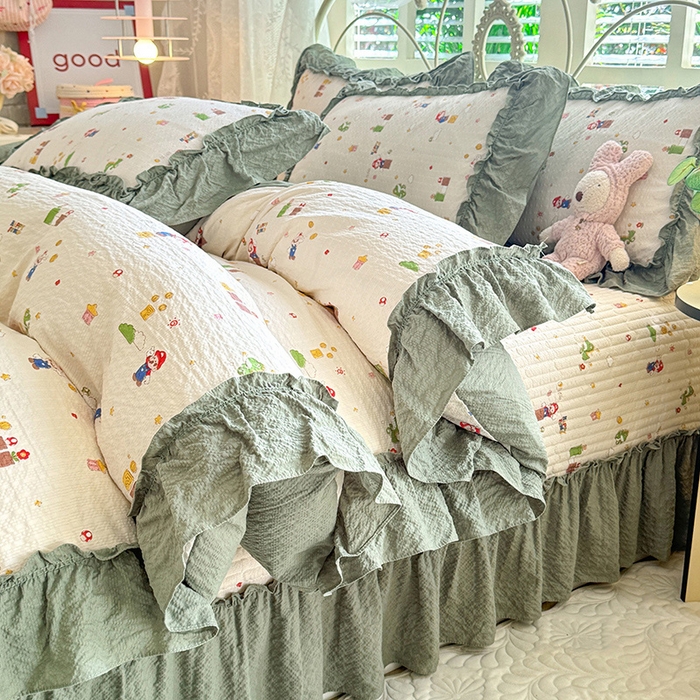 （总）韩约家纺 2026新款法式大花边泡芙棉床盖款被套四件套