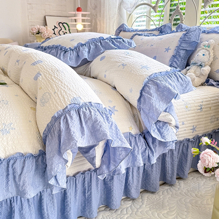 韩约家纺 2026新款法式大花边泡芙棉床盖款被套四件套 睛喜