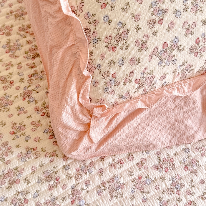 91家纺网 家纺一手货源 找家纺 韩约家纺 2026新款法式大花边泡芙棉床盖款夏被夏凉被空调被四件套 花涧