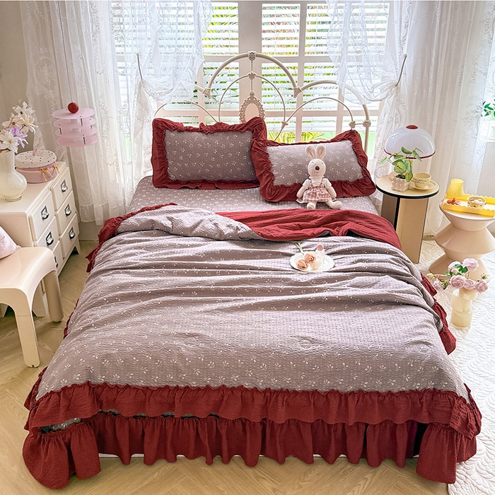 91家纺网 家纺一手货源 找家纺 韩约家纺 2026新款法式大花边泡芙棉床盖款夏被夏凉被空调被四件套 花见喜