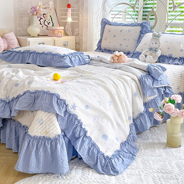 91家纺网 家纺一手货源 找家纺 韩约家纺 2026新款法式大花边泡芙棉床盖款夏被夏凉被空调被四件套 睛喜