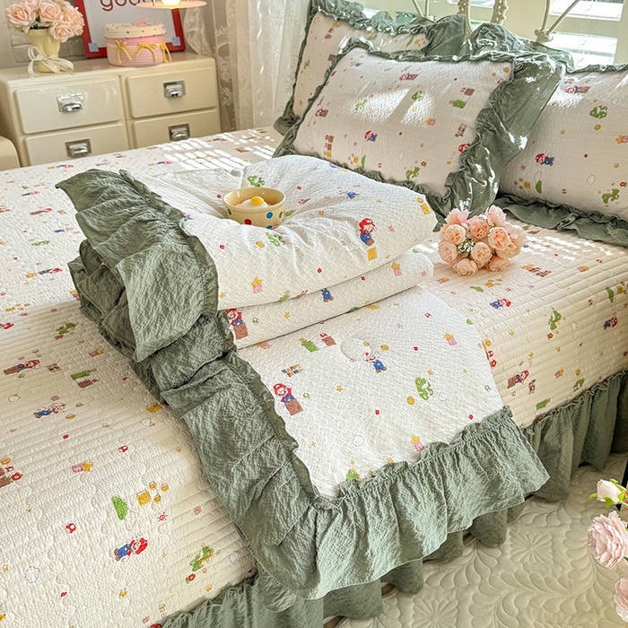 韩约家纺 2026新款法式大花边泡芙棉床盖款夏被夏凉被空调被四件套 童趣