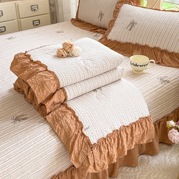 韩约家纺 2026新款法式大花边泡芙棉床盖款夏被夏凉被空调被四件套 蝴蝶结