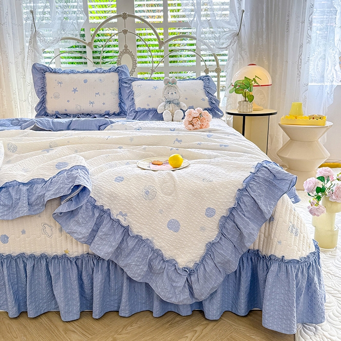 91家纺网 家纺一手货源 找家纺 韩约家纺 2026新款法式大花边泡芙棉床盖款夏被夏凉被空调被四件套 睛喜