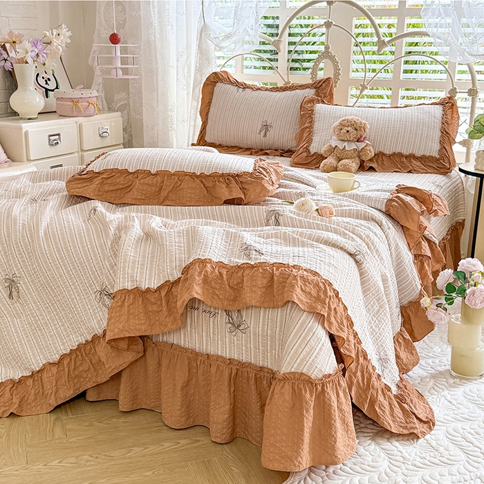 91家纺网 家纺一手货源 找家纺 韩约家纺 2026新款法式大花边泡芙棉床盖款夏被夏凉被空调被四件套 蝴蝶结