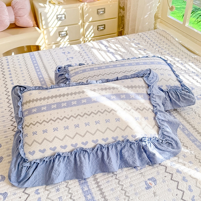 91家纺网 家纺一手货源 找家纺 韩约家纺 2026新款法式大花边泡芙棉床盖款夏被夏凉被空调被四件套 蓝星人