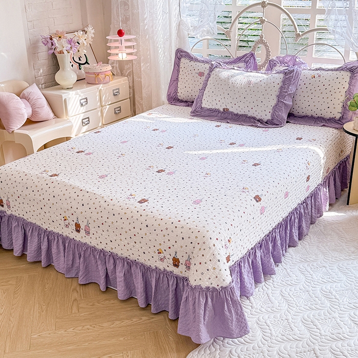 91家纺网 家纺一手货源 找家纺 韩约家纺 2026新款法式大花边泡芙棉床盖款夏被夏凉被空调被四件套 布蕾可可