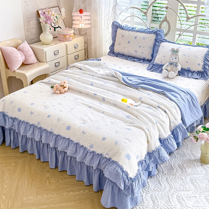 91家纺网 家纺一手货源 找家纺 韩约家纺 2026新款法式大花边泡芙棉床盖款夏被夏凉被空调被四件套 睛喜