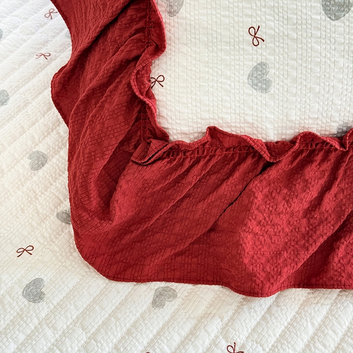 91家纺网 家纺一手货源 找家纺 韩约家纺 2026新款法式大花边泡芙棉床盖款夏被夏凉被空调被四件套 爱心蝴蝶结