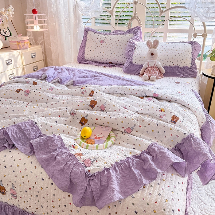 91家纺网 家纺一手货源 找家纺 韩约家纺 2026新款法式大花边泡芙棉床盖款夏被夏凉被空调被四件套 布蕾可可